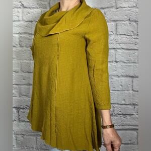 Vintage Yushi Mustard Yellow Lagenlook Cowl Neck Top